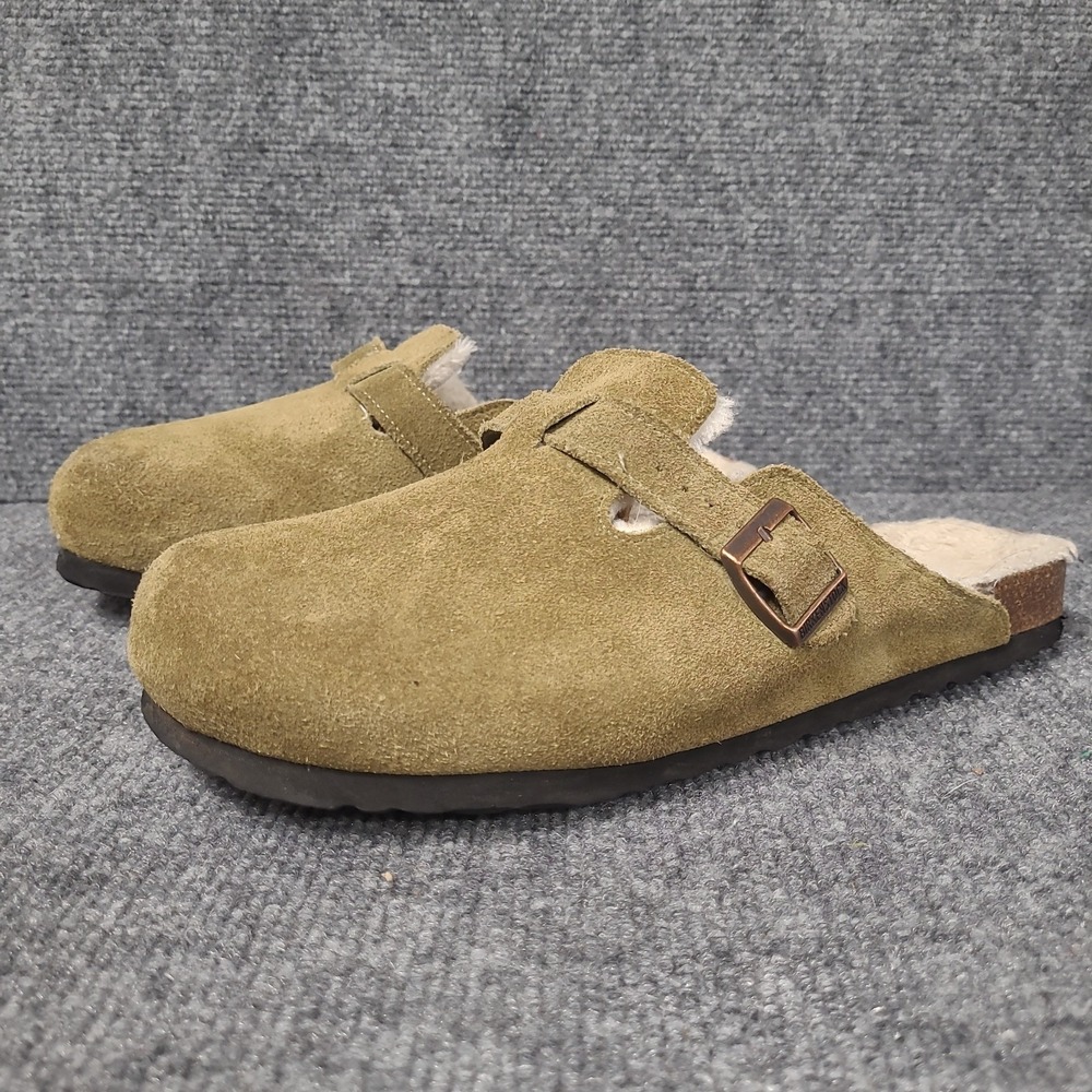 Birkenstock Boston Shearling Clogs EU 41 /Ladies 10 Sage Green Suede Shoes Mules - Picture 2 of 16